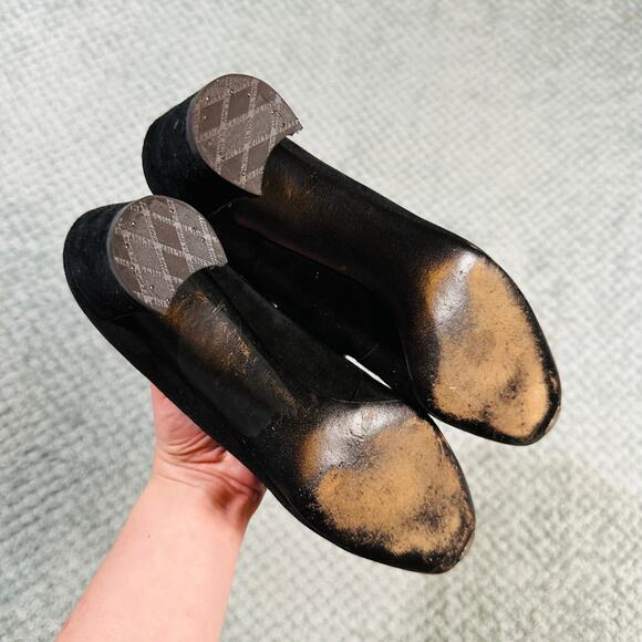 Vtg Charles Jourdan Paris Black Suede Round Toe Strappy Classy Heel 9d - Picture 5 of 6